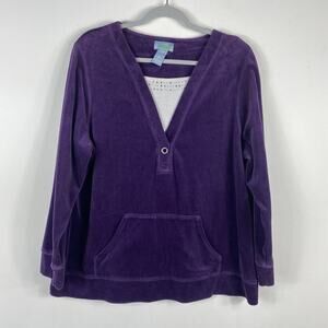 Liz & Me Sport Size 0X 16 Velour Pullover Top With Pockets Purple Cotton Blend